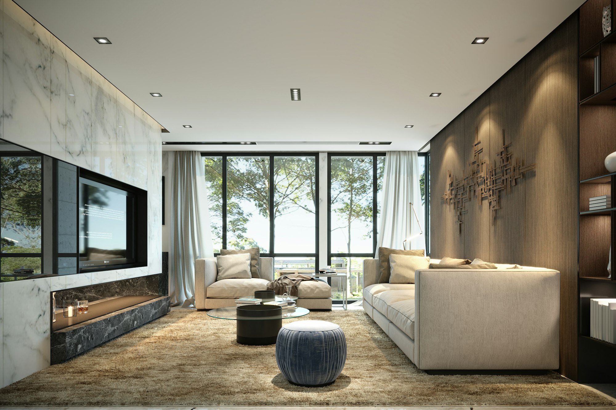 Living room with large windows