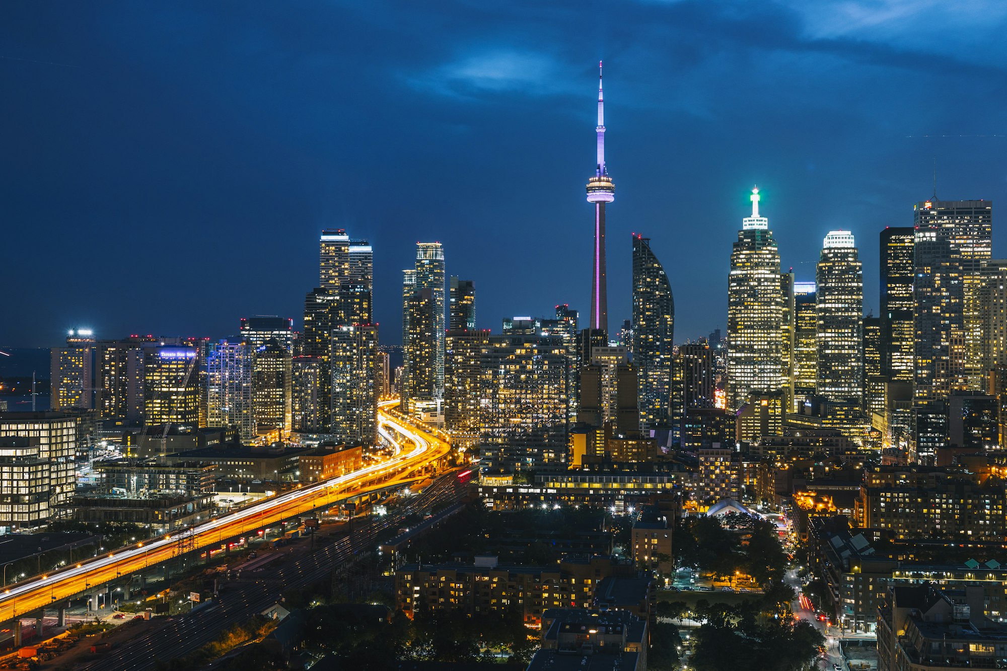 Toronto skyline and CN Tower at night